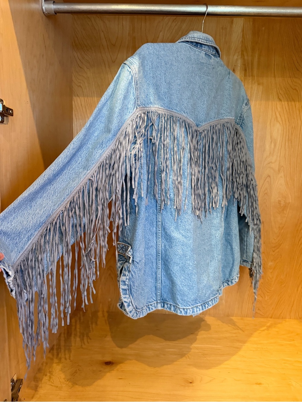 Free People Fringed Light Wash Denim Jacket - Women's Light Blue Fringe Coat
